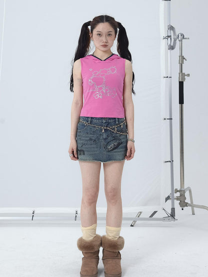 Achihara Tropical Fish Rhinestone Sleeveless Crop Top