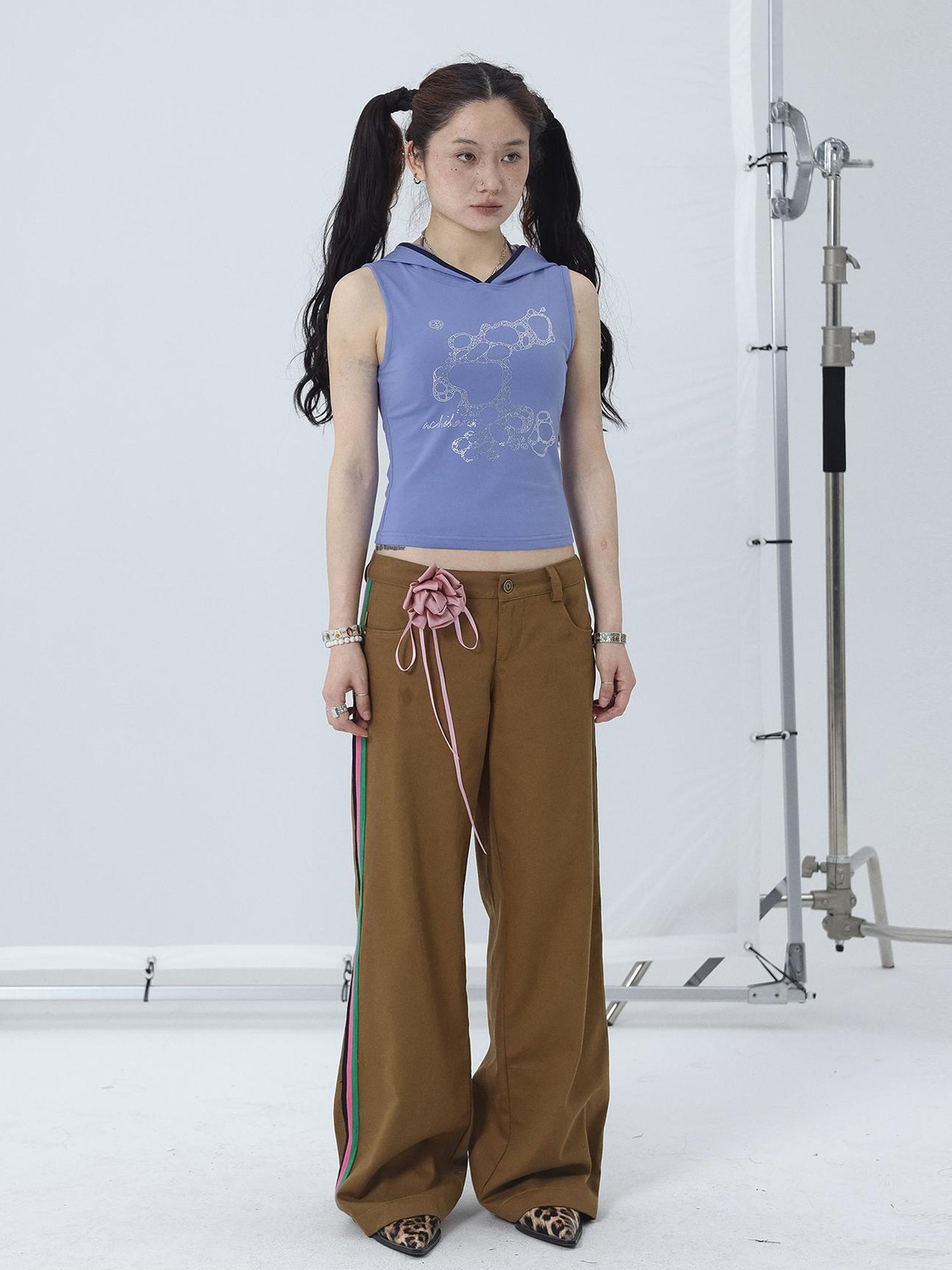 Achihara Tropical Fish Rhinestone Sleeveless Crop Top