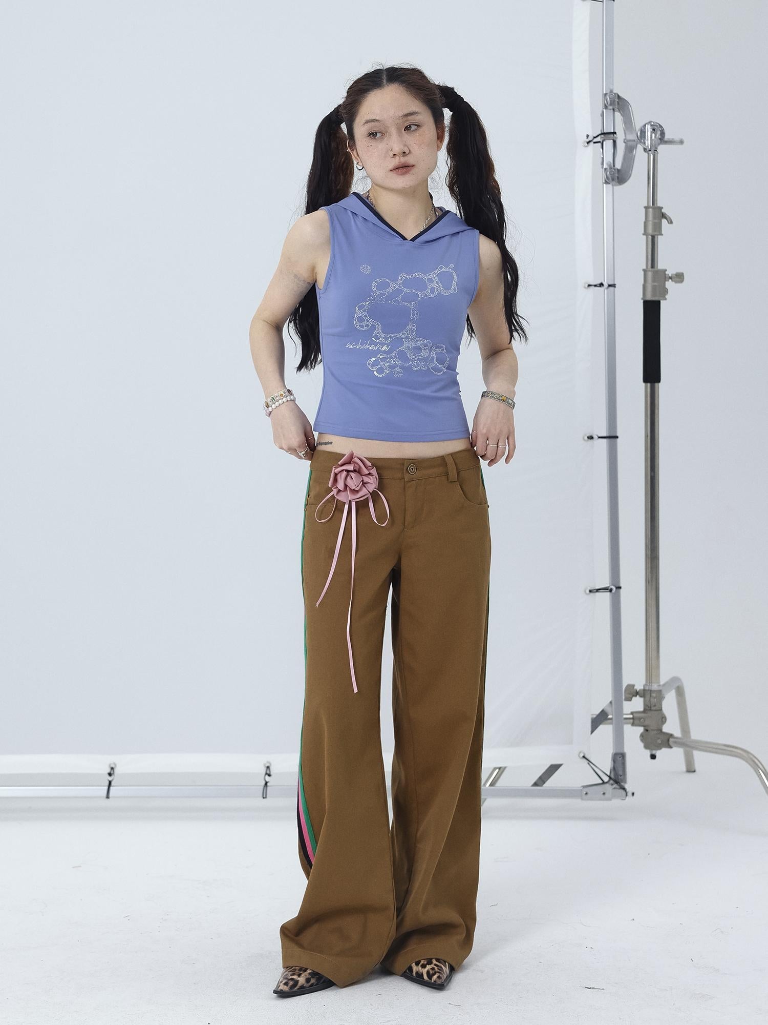 Achihara Tropical Fish Rhinestone Sleeveless Crop Top