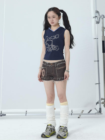 Achihara Tropical Fish Rhinestone Sleeveless Crop Top