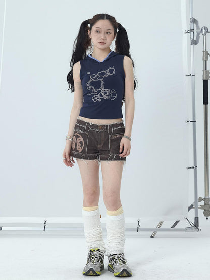 Achihara Tropical Fish Rhinestone Sleeveless Crop Top