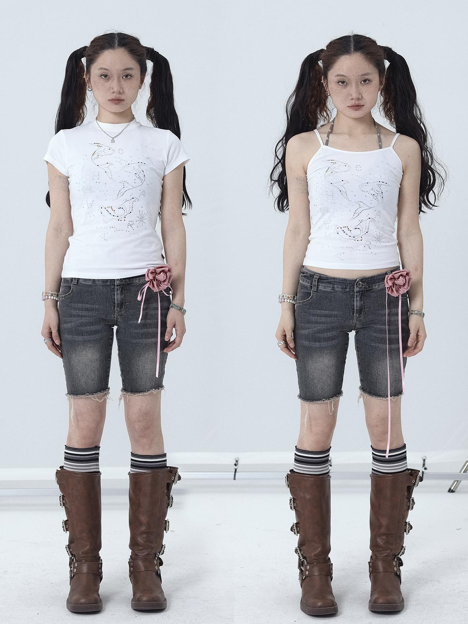 Achihara Tropical Fish Rhinestone Summer Tee &amp; Tank Top Set