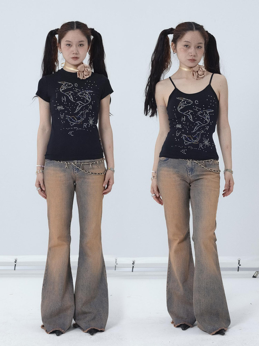 Achihara Tropical Fish Rhinestone Summer Tee &amp; Tank Top Set