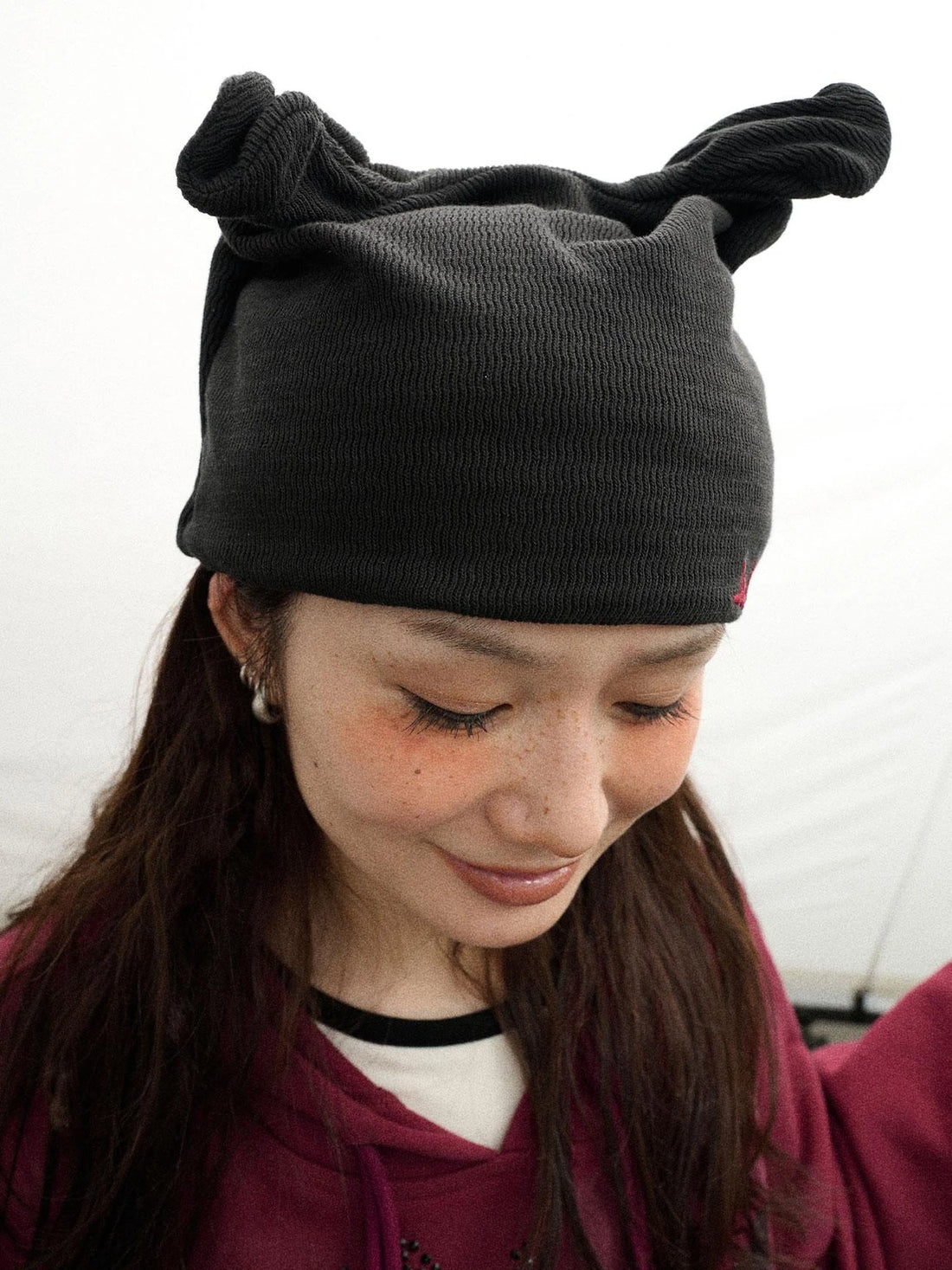 Twist Ear Knit Cap With Adjustable Cat Ears