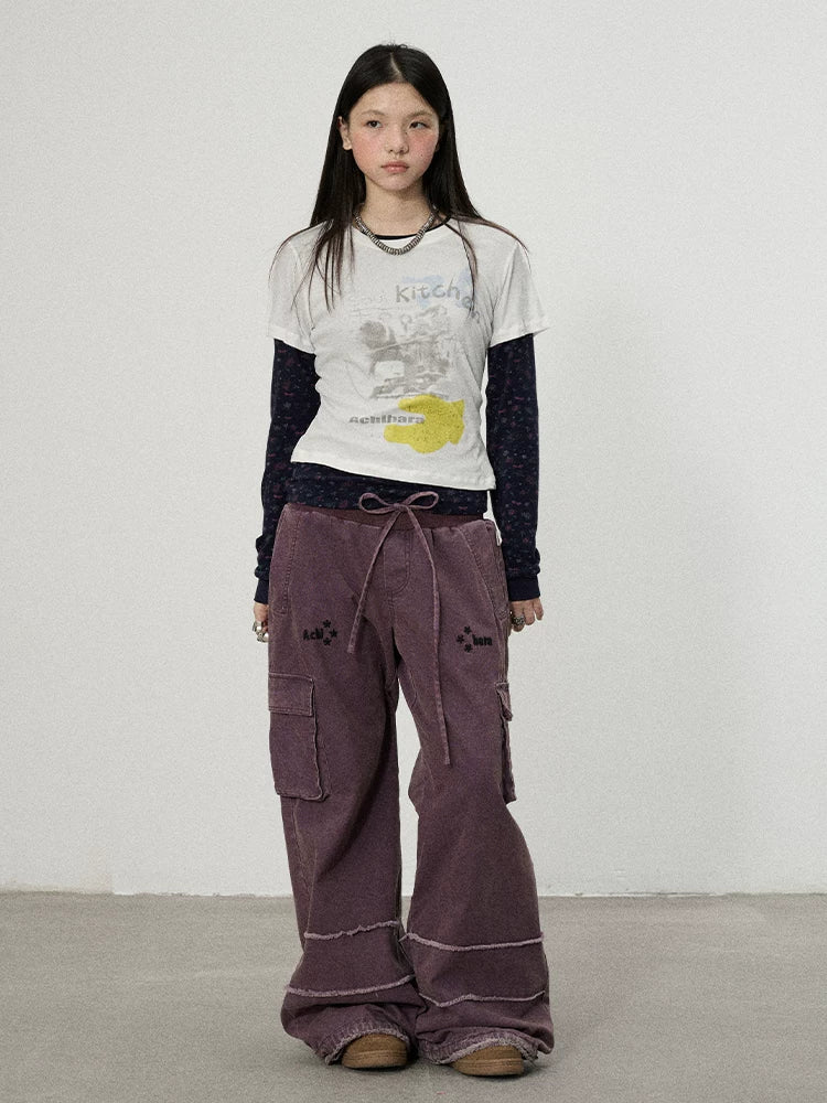 Achihara Two Piece Knit Set With Floral Print V-neck T-shirt Long Sleeve-1