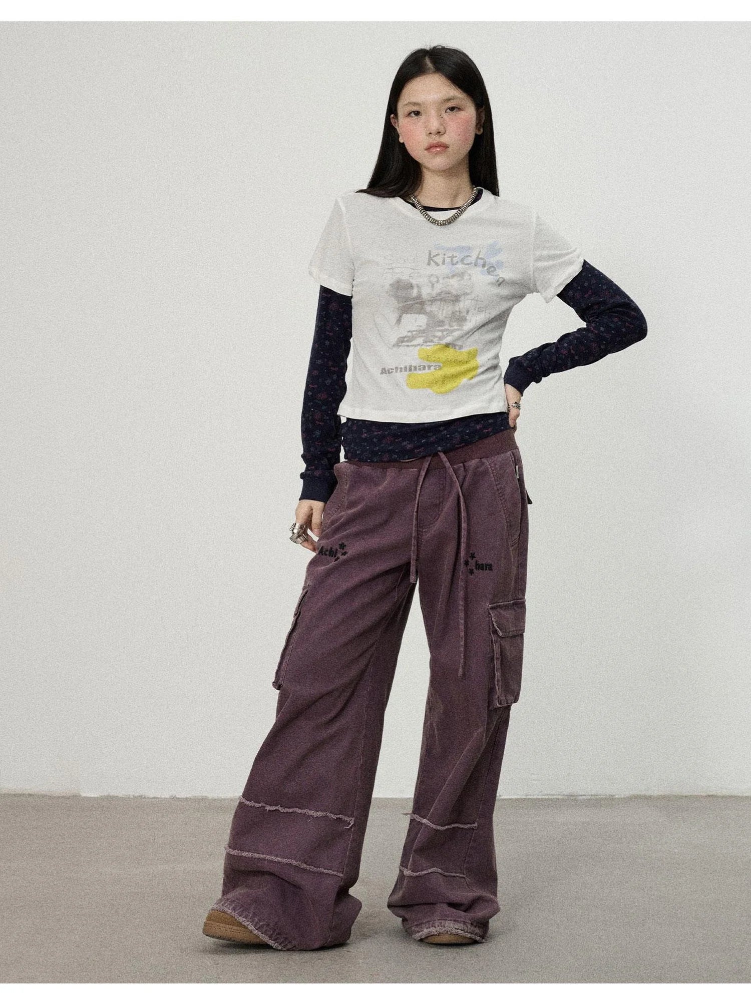 Two Piece Knit Set With Floral Print V-neck T-shirt Long Sleeve