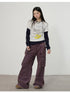 Two Piece Knit Set With Floral Print V-neck T-shirt Long Sleeve