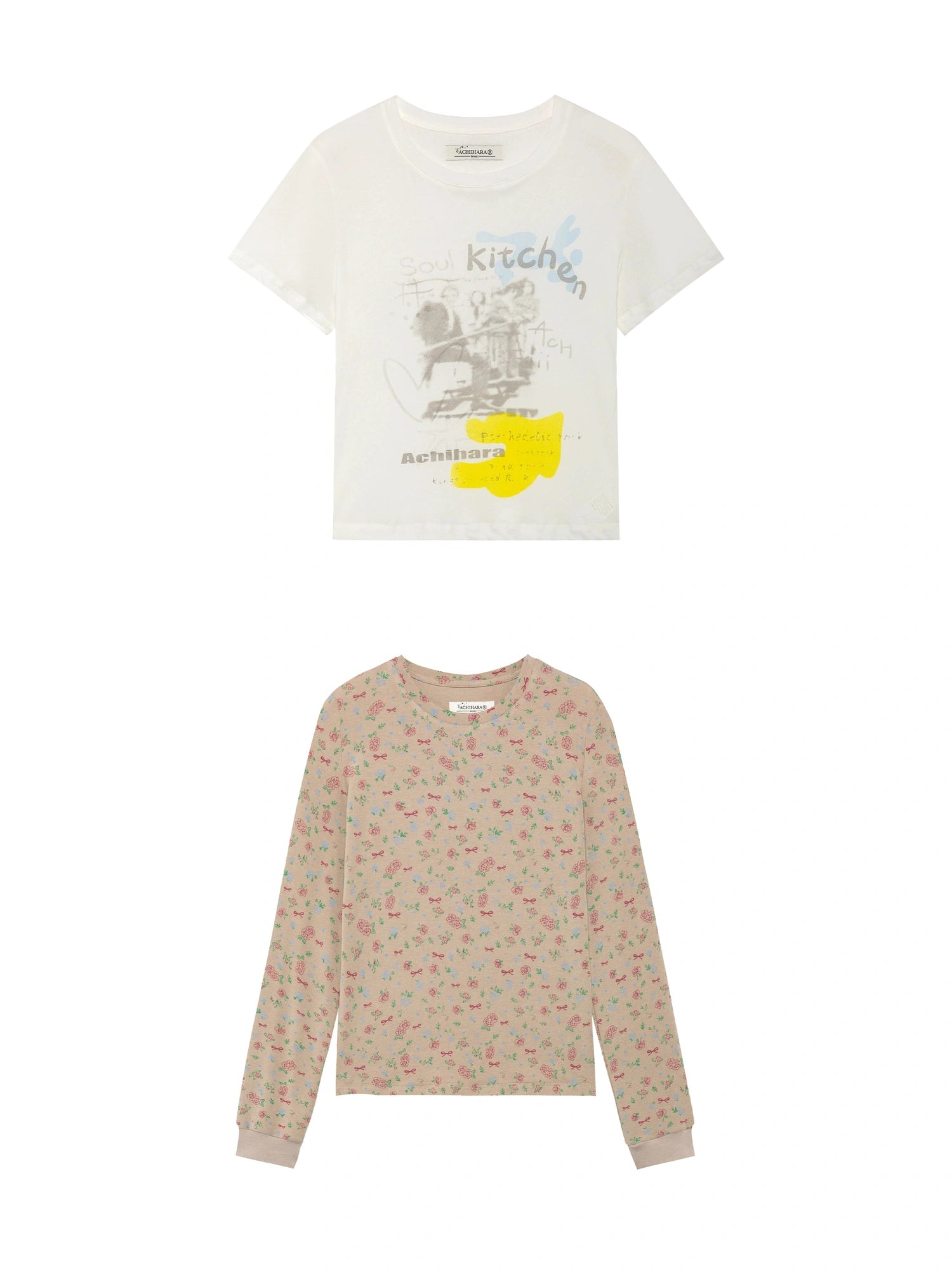 Two Piece Knit Set With Floral Print V-neck T-shirt Long Sleeve
