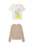 Two Piece Knit Set With Floral Print V-neck T-shirt Long Sleeve