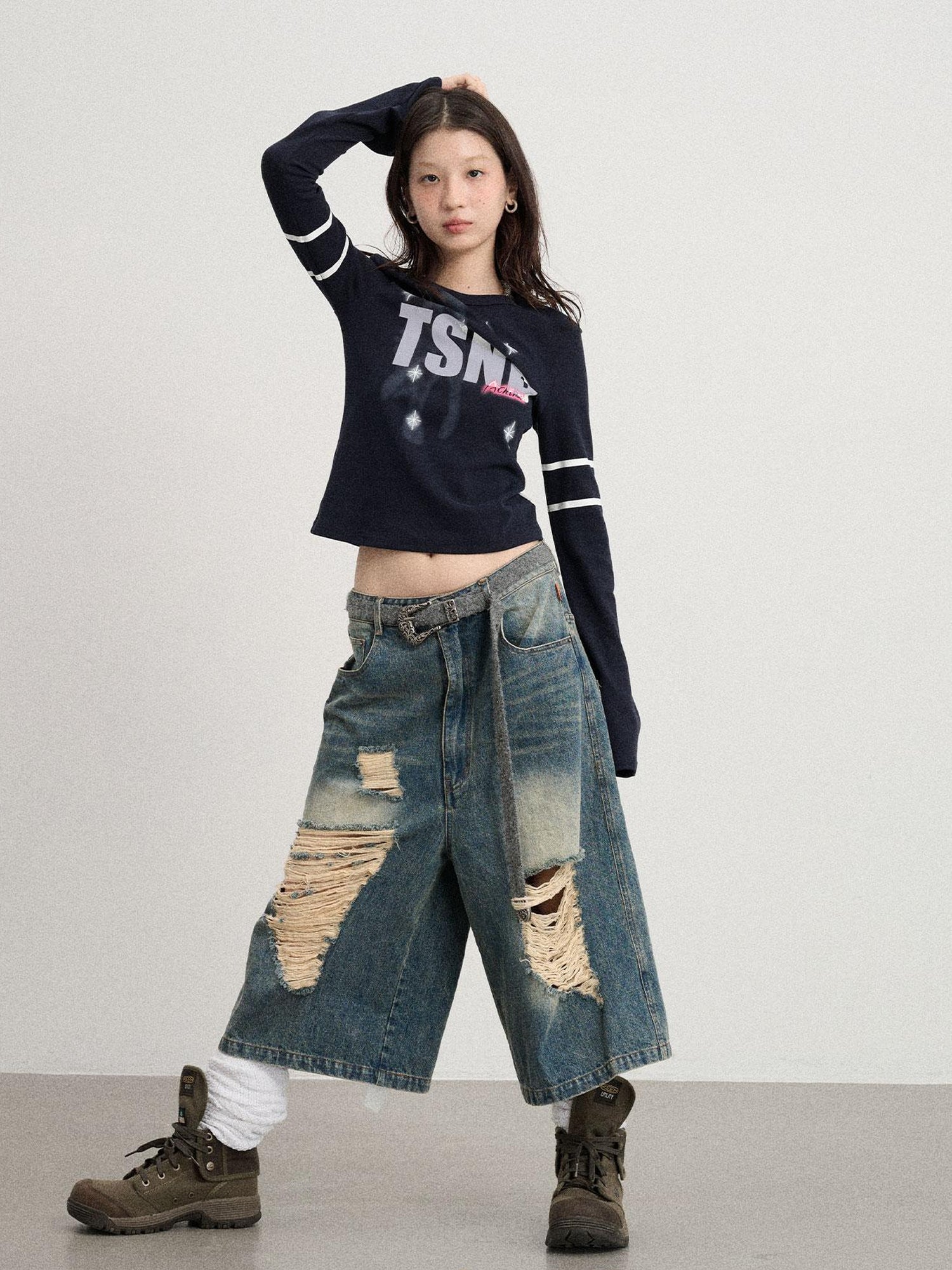 Achihara Tyndall Effect Short Sleeve Tee Warp Print Peace Message
