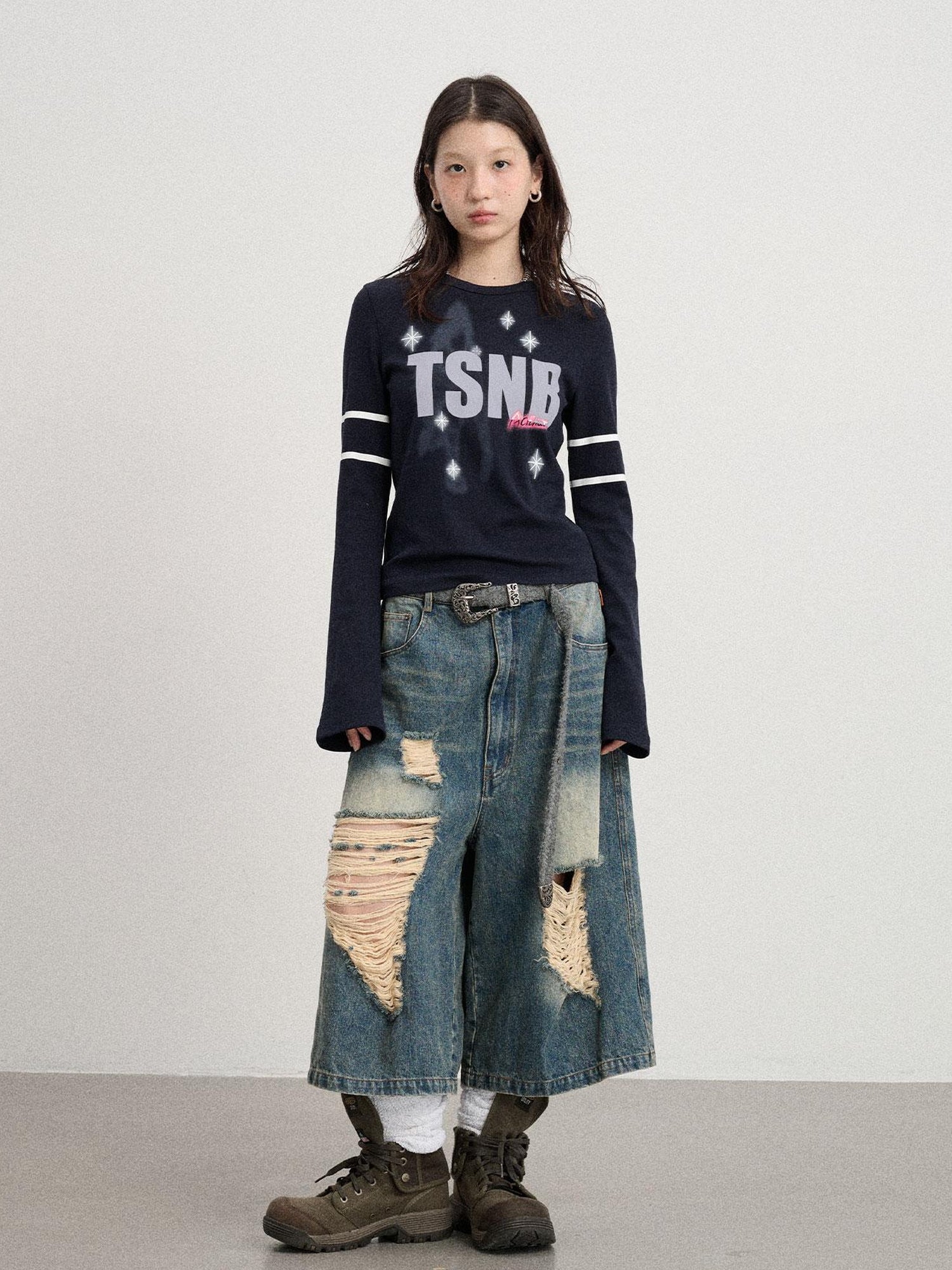 Achihara Tyndall Effect Short Sleeve Tee Warp Print Peace Message