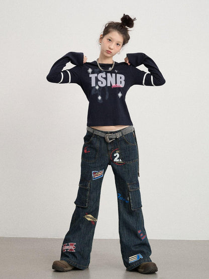Achihara Tyndall Effect Short Sleeve Tee Warp Print Peace Message