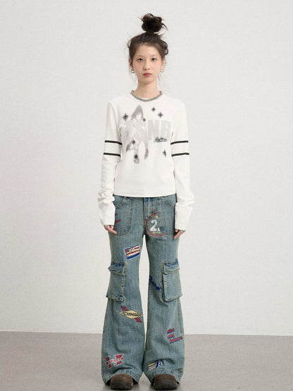 Tyndall Effect Short Sleeve Tee Warp Print Peace Message