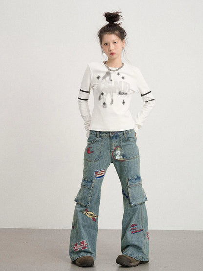 Tyndall Effect Short Sleeve Tee Warp Print Peace Message