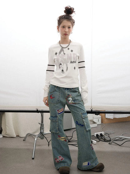 Tyndall Effect Short Sleeve Tee Warp Print Peace Message