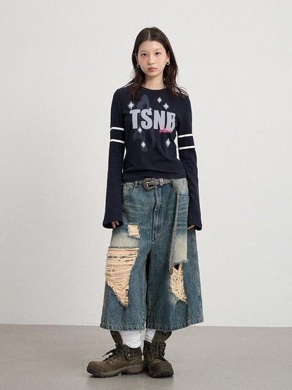 Achihara Tyndall Effect Short Sleeve Tee Warp Print Peace Message
