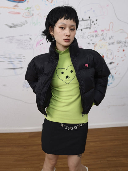 Achihara Ultra Warm Slim Fit Cropped Stand Collar Commuter Carbon Black Puffer Jacket