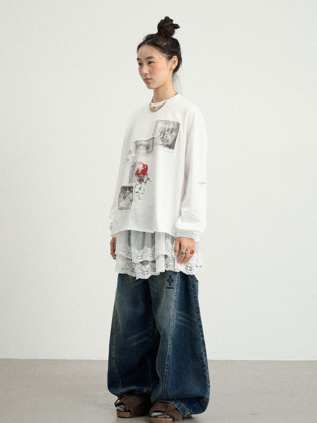 Achihara Unisex Cotton Long Sleeve Tee With Embroidery