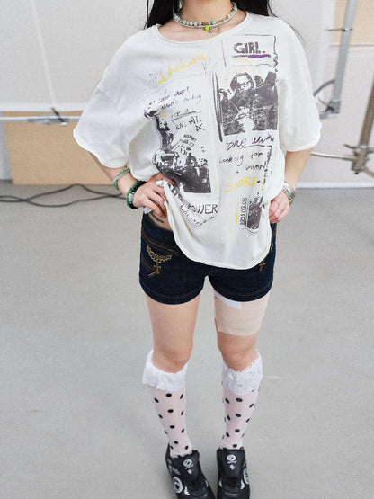 Achihara Unisex Graphic Tee Girl Power Black White