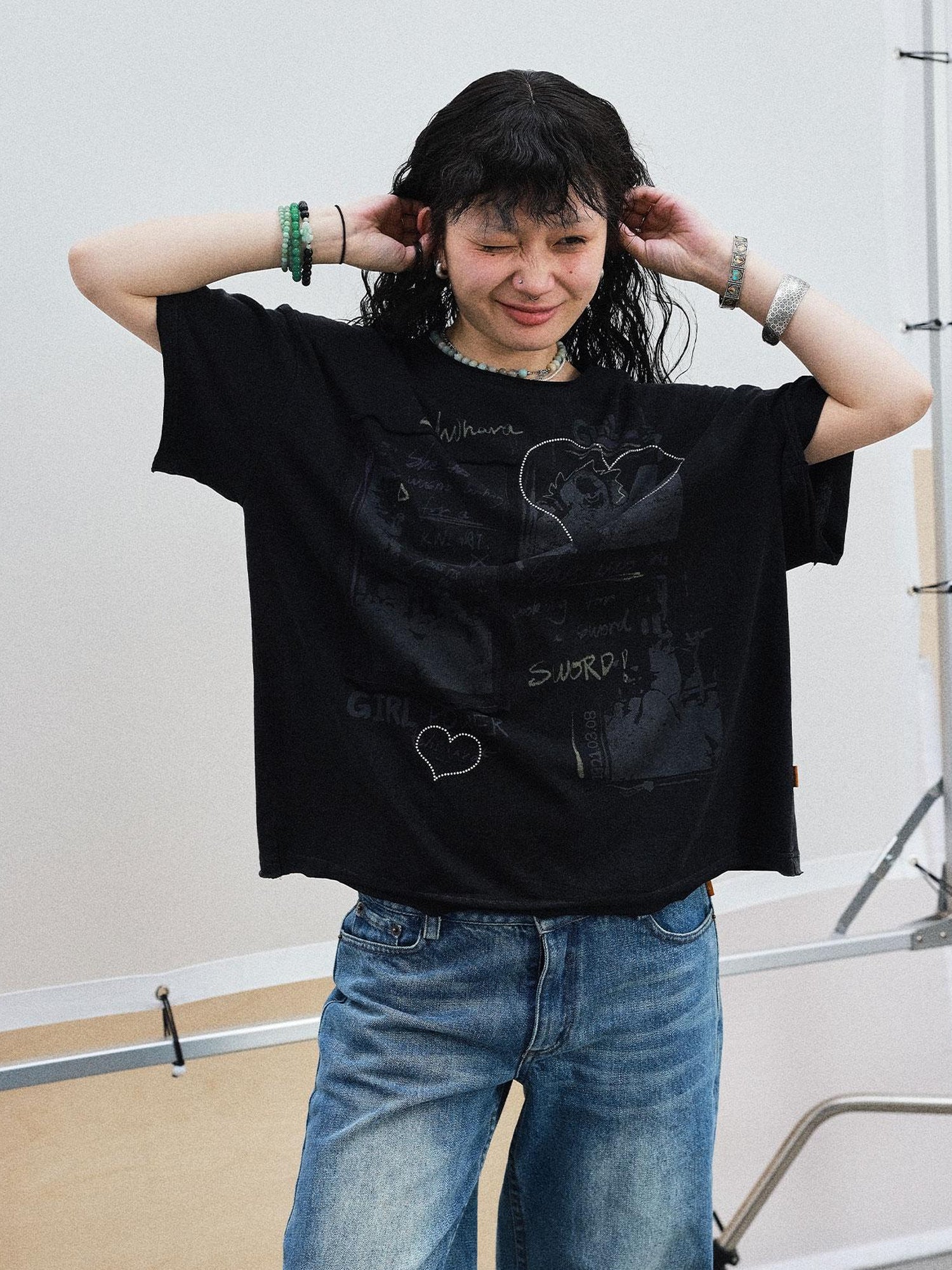 Achihara Unisex Graphic Tee Girl Power Black White