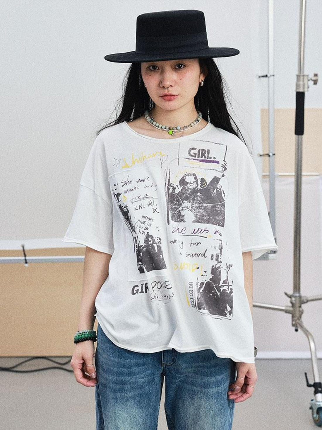 Achihara Unisex Graphic Tee Girl Power Black White