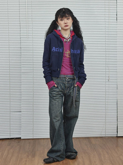 Achihara Universe Stripe Hoodie Soft Vintage Print Tee