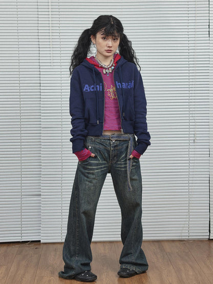 Achihara Universe Stripe Hoodie Soft Vintage Print Tee