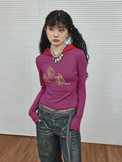 Achihara Universe Stripe Hoodie Soft Vintage Print Tee