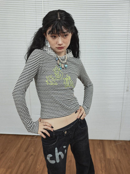 Achihara Universe Stripe Hoodie Soft Vintage Print Tee