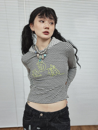 Achihara Universe Stripe Hoodie Soft Vintage Print Tee