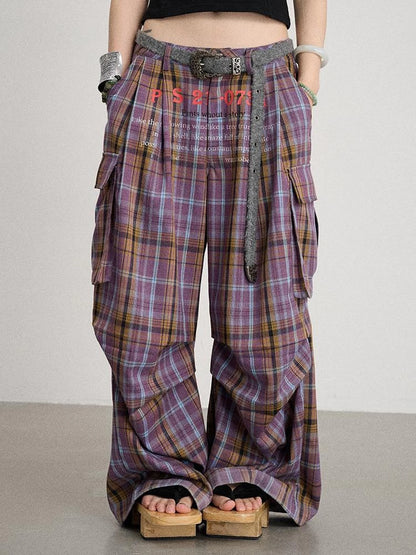 Unstoried Plaid Wide Leg Trousers