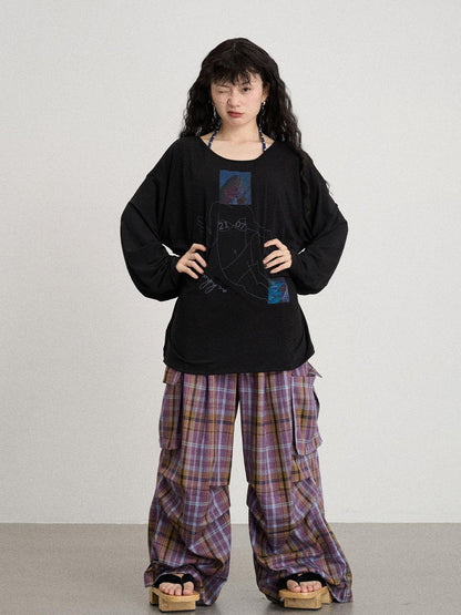 Achihara Unstoried Plaid Wide Leg Trousers