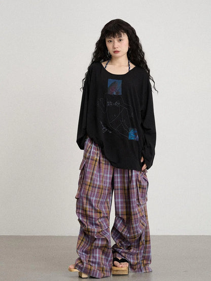 Unstoried Plaid Wide Leg Trousers