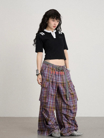 Unstoried Plaid Wide Leg Trousers