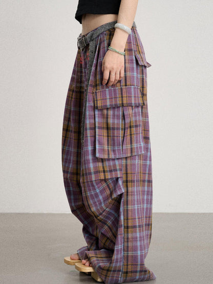 Achihara Unstoried Plaid Wide Leg Trousers