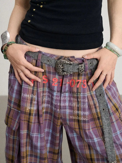 Unstoried Plaid Wide Leg Trousers
