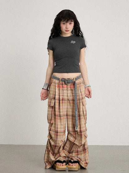 Unstoried Plaid Wide Leg Trousers