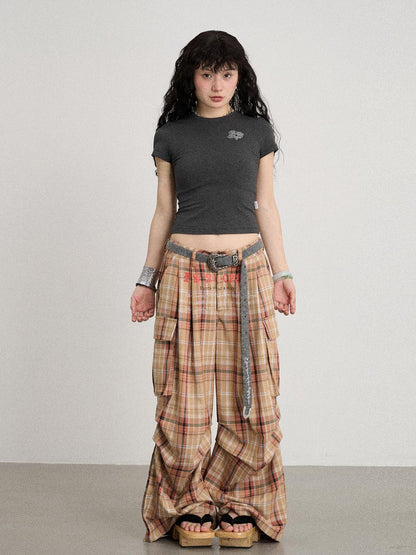 Achihara Unstoried Plaid Wide Leg Trousers