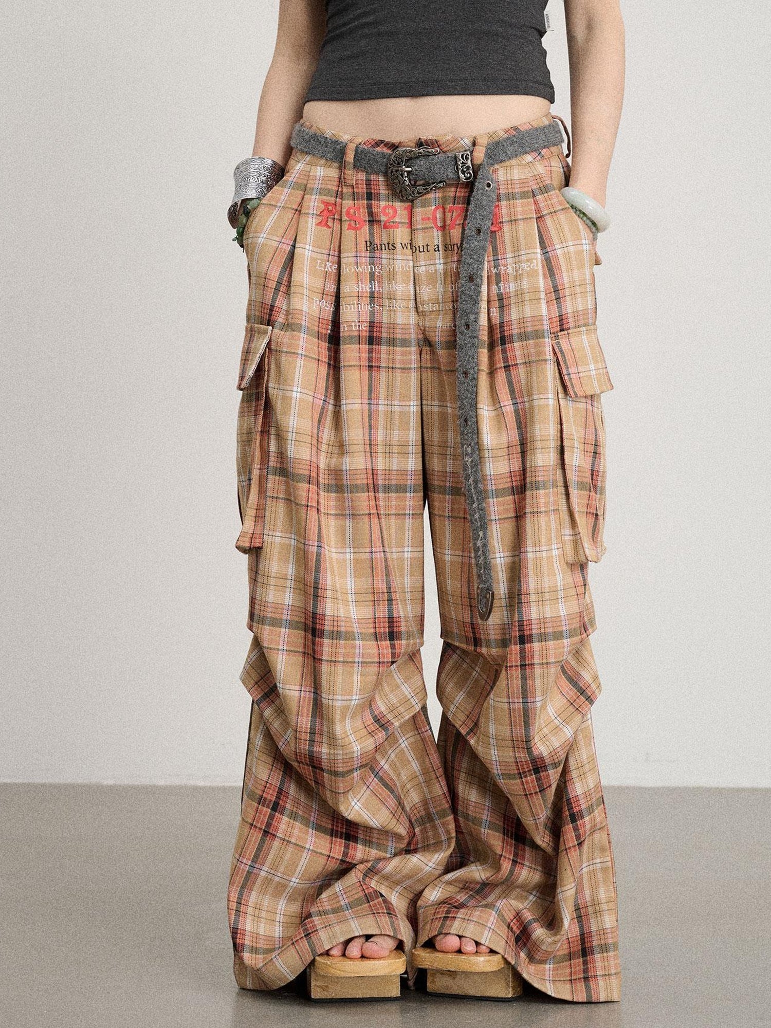 Achihara Unstoried Plaid Wide Leg Trousers