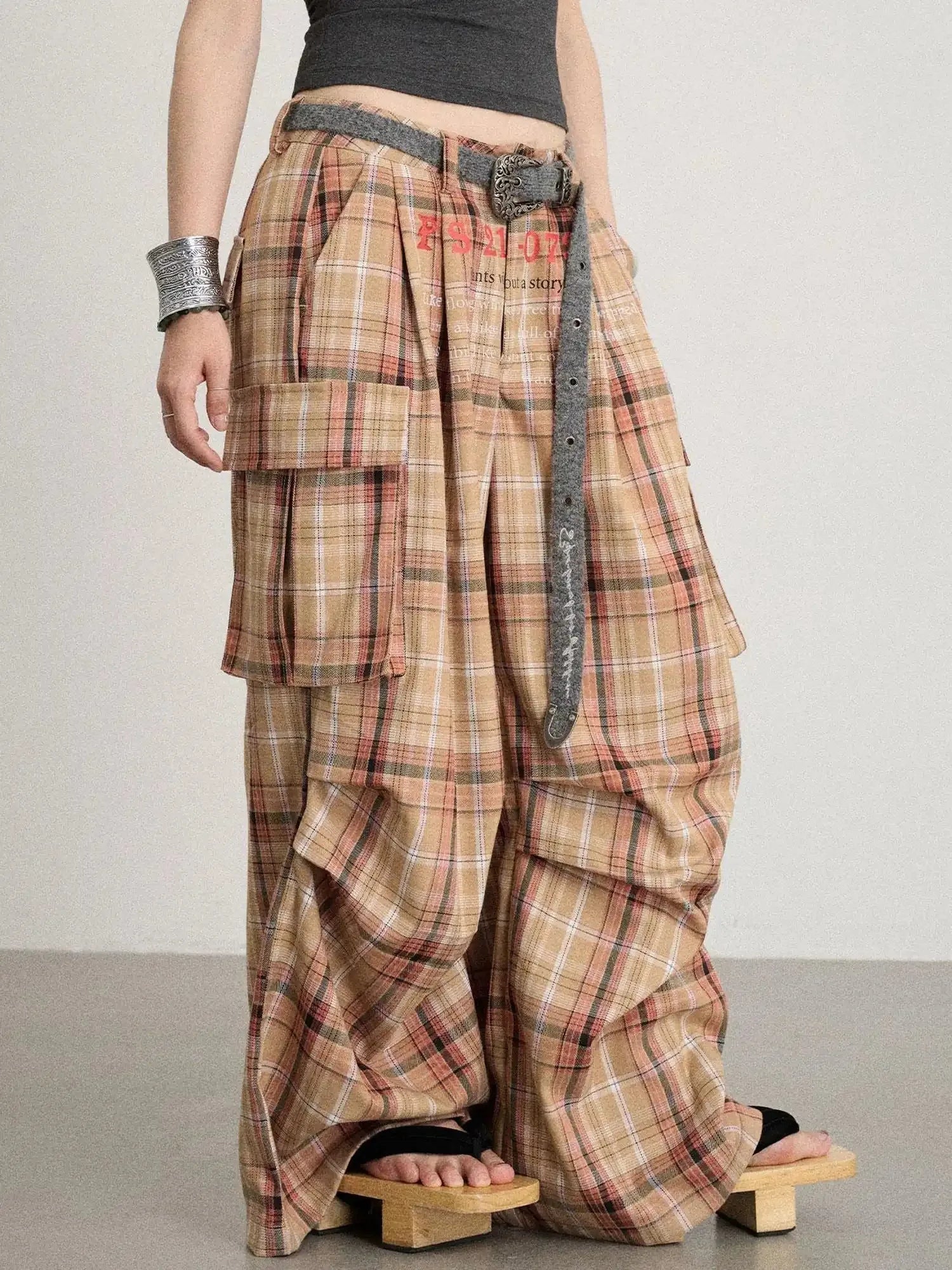Unstoried Plaid Wide Leg Trousers