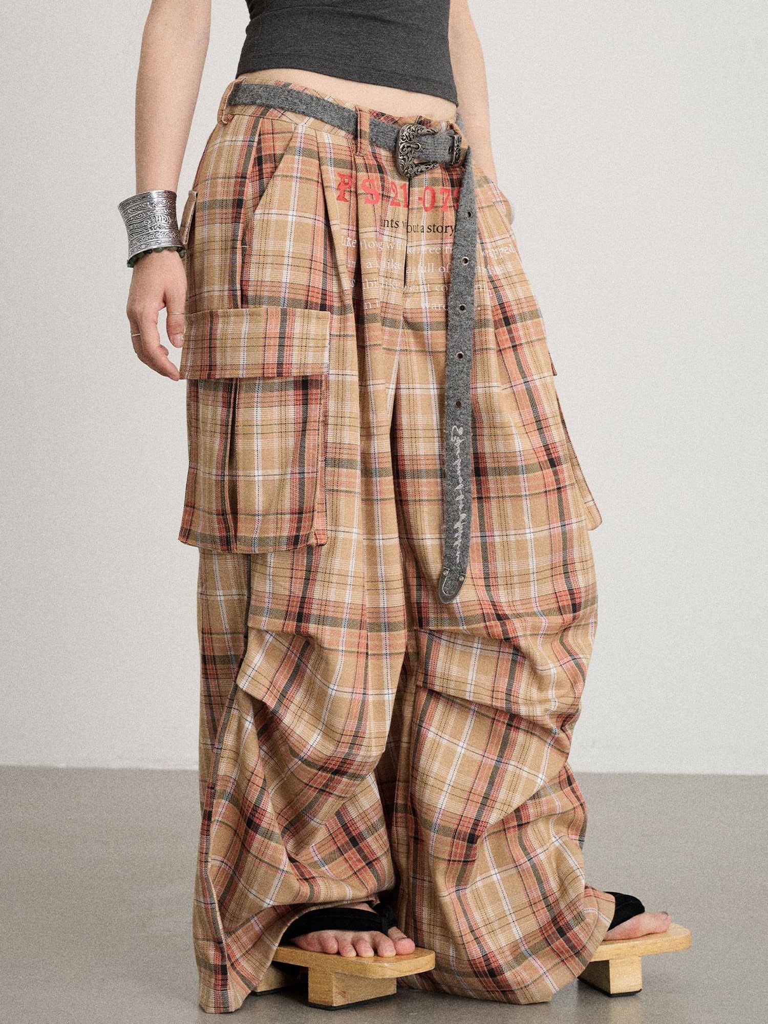 Achihara Unstoried Plaid Wide Leg Trousers