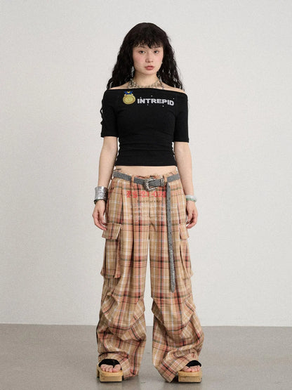 Unstoried Plaid Wide Leg Trousers