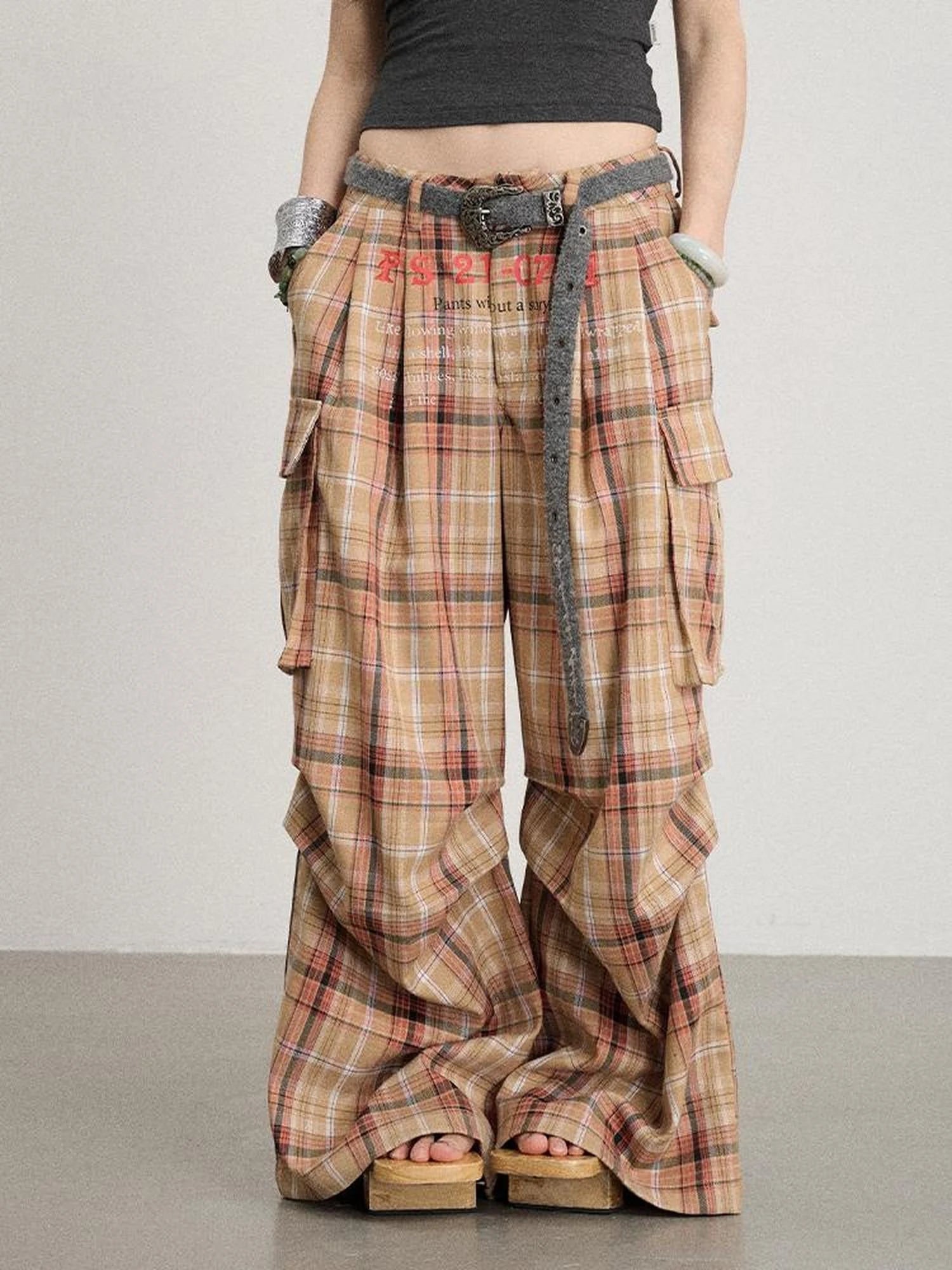 Unstoried Plaid Wide Leg Trousers
