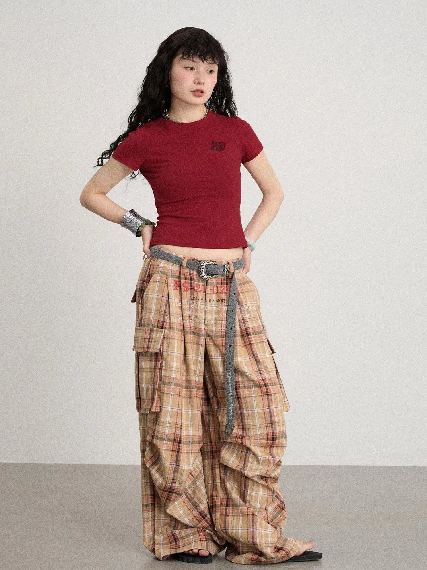Unstoried Plaid Wide Leg Trousers