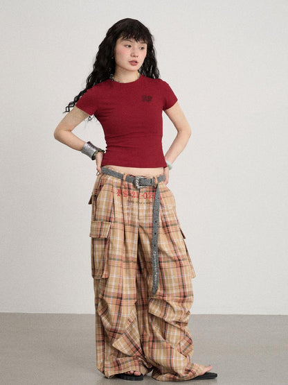 Achihara Unstoried Plaid Wide Leg Trousers