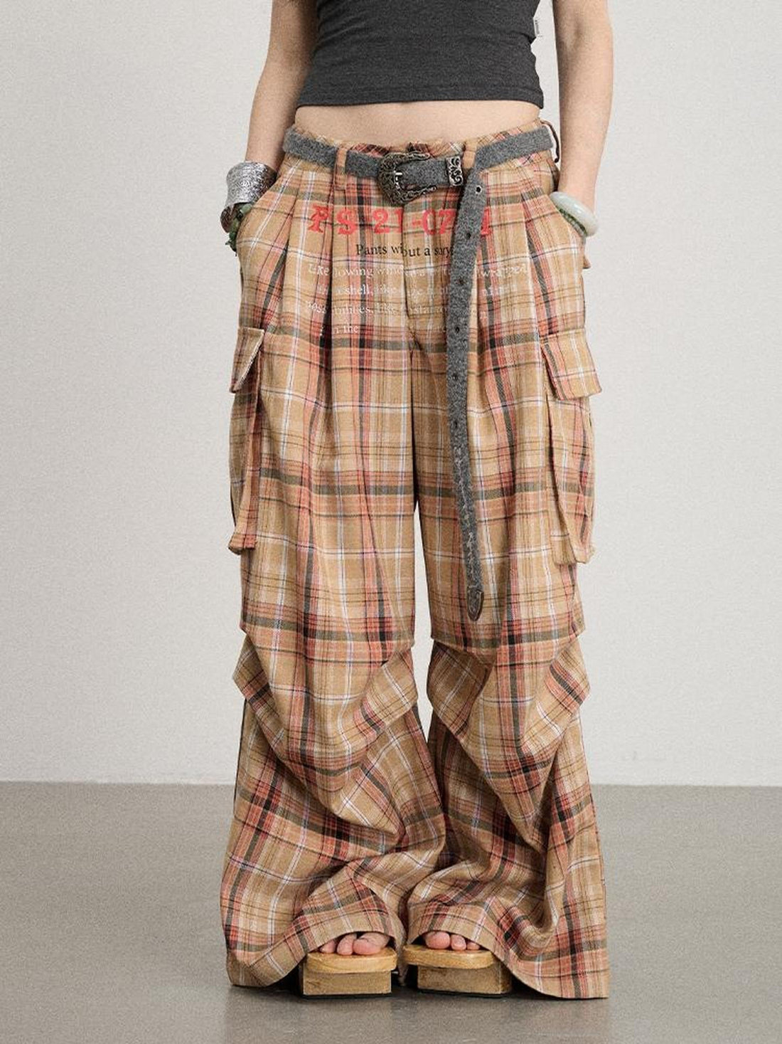 Achihara Unstoried Plaid Wide Leg Trousers