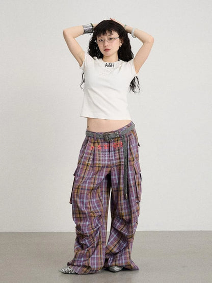 Unstoried Plaid Wide Leg Trousers