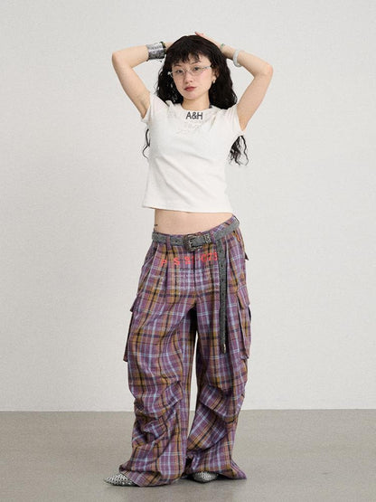 Achihara Unstoried Plaid Wide Leg Trousers