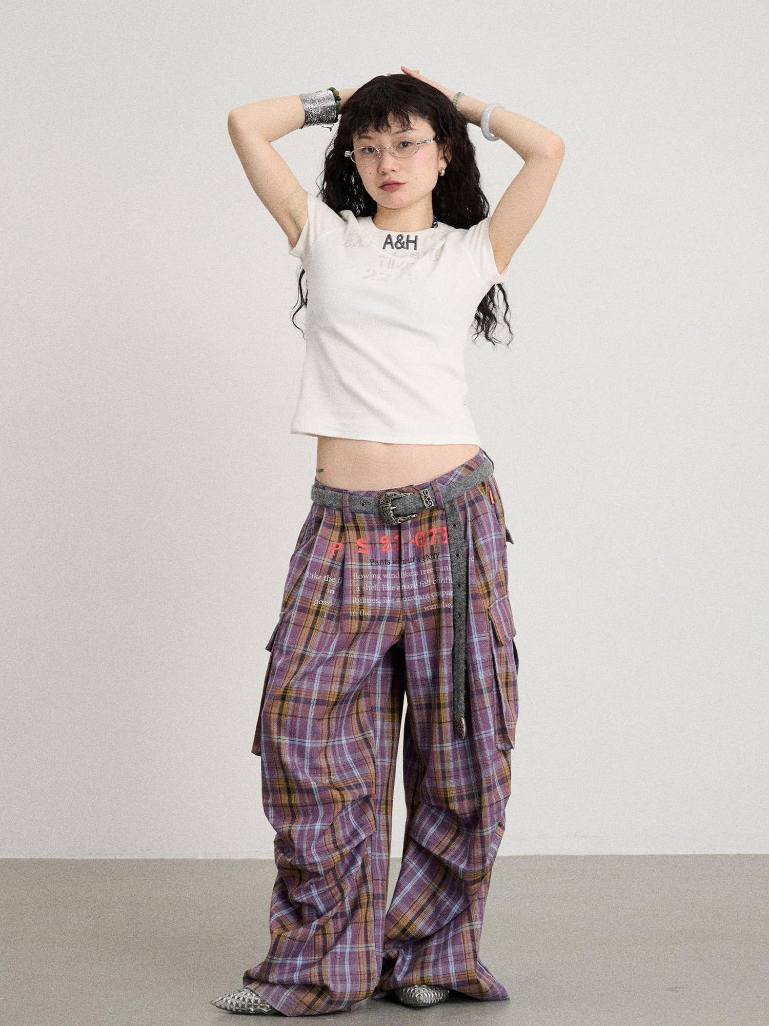 Achihara Unstoried Plaid Wide Leg Trousers