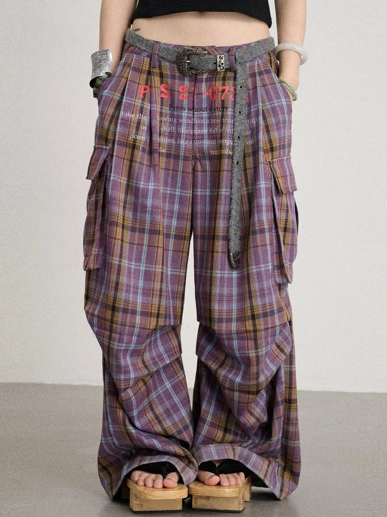 Unstoried Plaid Wide Leg Trousers